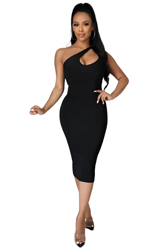 Single Shoulder Dress with Cut Out - OLD LETS GO APPAREL