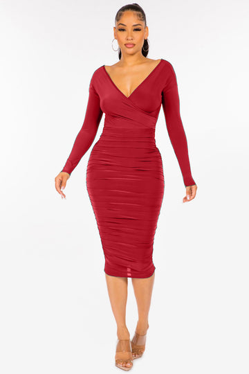 Wrapped Dress with Shirred Bottom