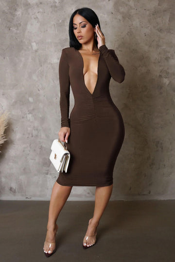 Low Neck Dress With Shoulder Pads