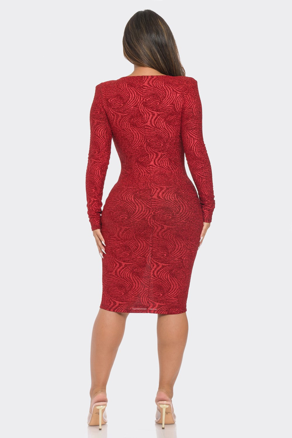 Long Sleeve Low Cut Midi Dress LETS GO APPAREL