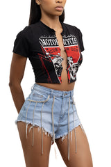 Pin Closure Short Sleeve Motorcycle Tee