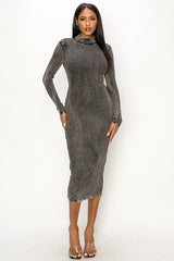 Mineral Wash Mock Neck Midi Dress with Open Back