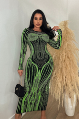 Long Sleeve Body Print Maxi Dress