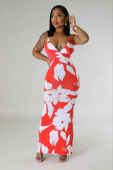 Venechia Print Strap Shoulder Cut Out Back Ruched Dress
