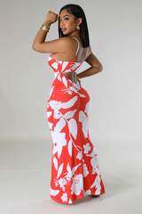 Venechia Print Strap Shoulder Cut Out Back Ruched Dress