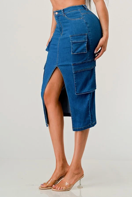 Denim Long Pocket Skirt