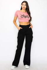 High Waist Denim Cargo Pocket Jeans