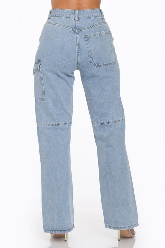 High Waist Denim Pants Cargo Jeans
