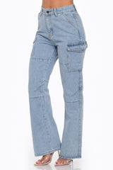High Waist Denim Pants Cargo Jeans