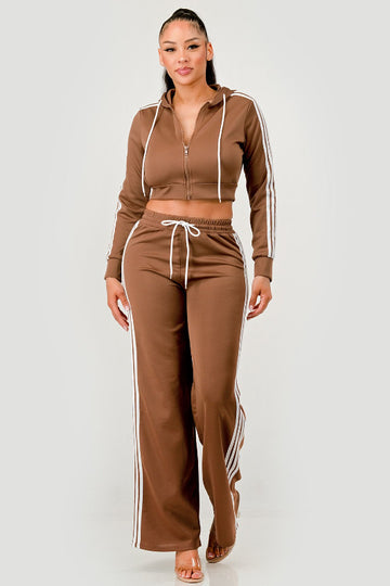 Cropped Jacket With Wide Leg Pant Set