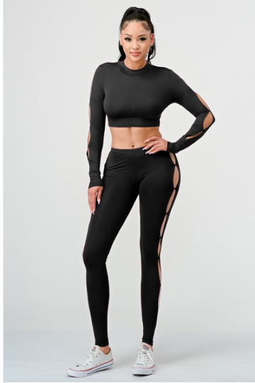 Shape Black Snatched Rib Cut Out Side Leggings