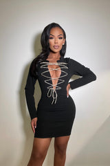 Lace Up Rhinestone Dress