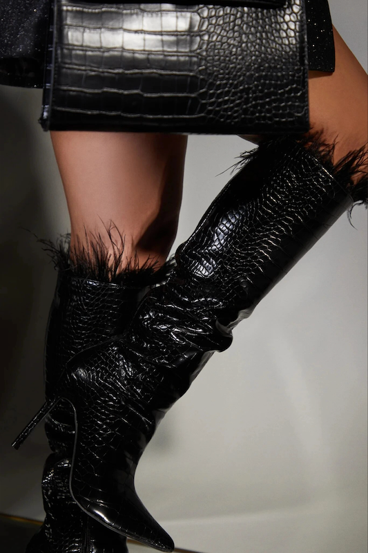 Embossed Croc Feather Tall Boot
