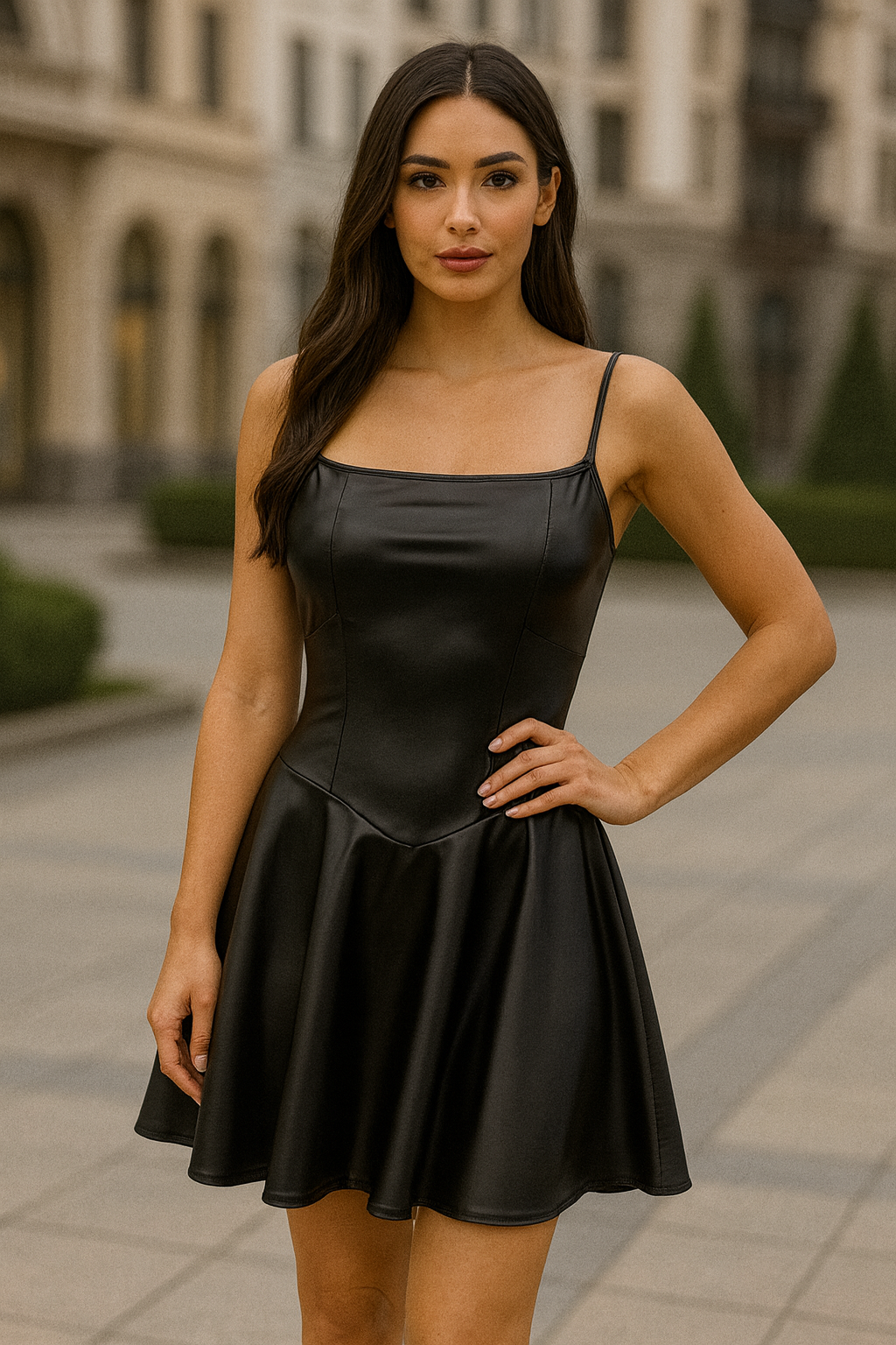 PU Dress with Skater Skirt