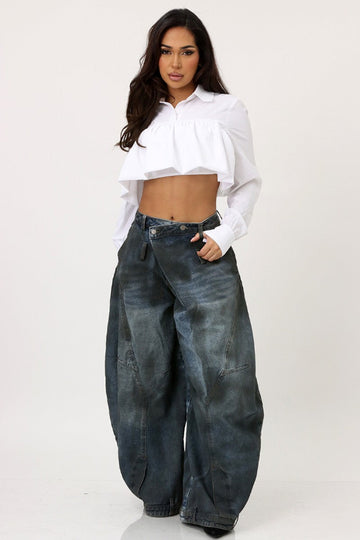 Vintage Washed Denim Wide Pants