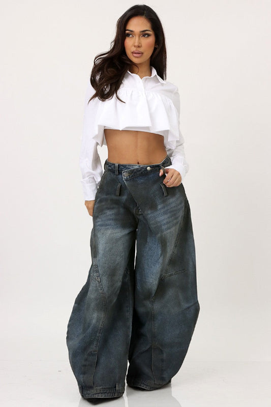 Vintage Washed Denim Wide Pants