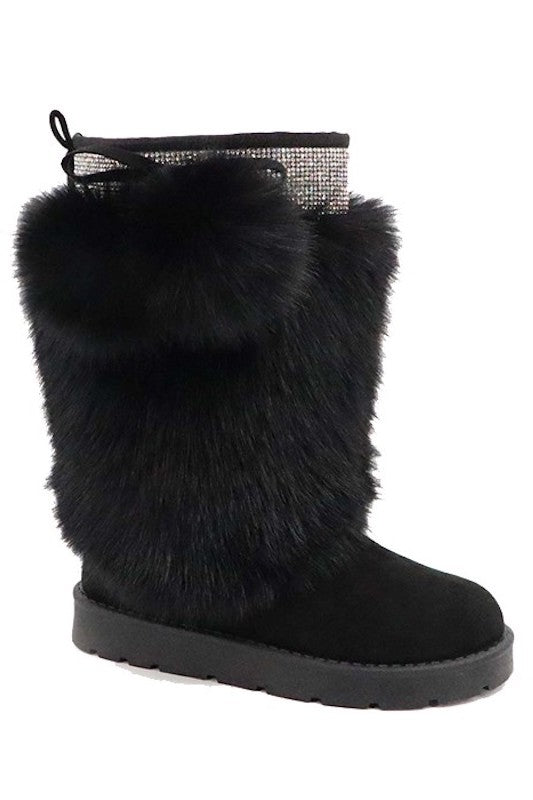 Rhinestone Collar Fur Shaft Boot