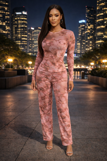 Long Sleeve Top and Mesh Leggings Set