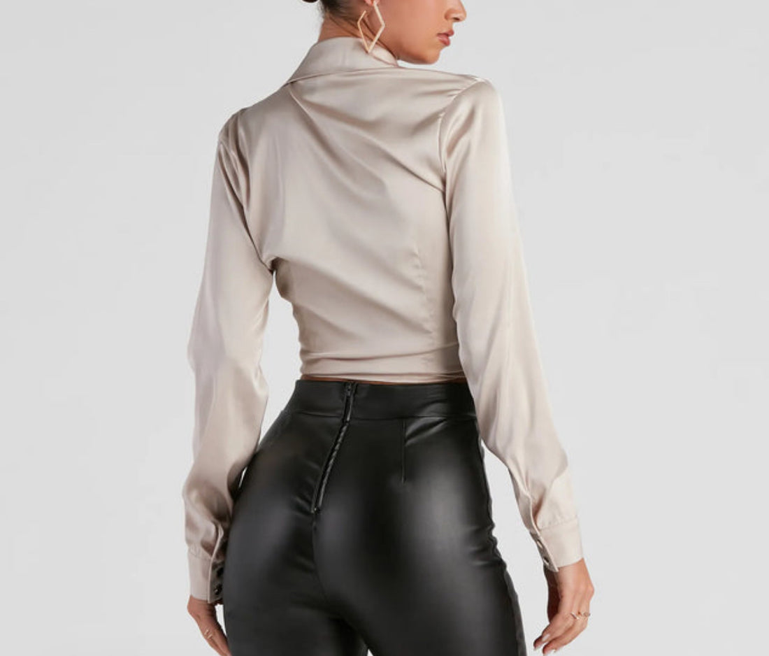 Satin Tie Front Top
