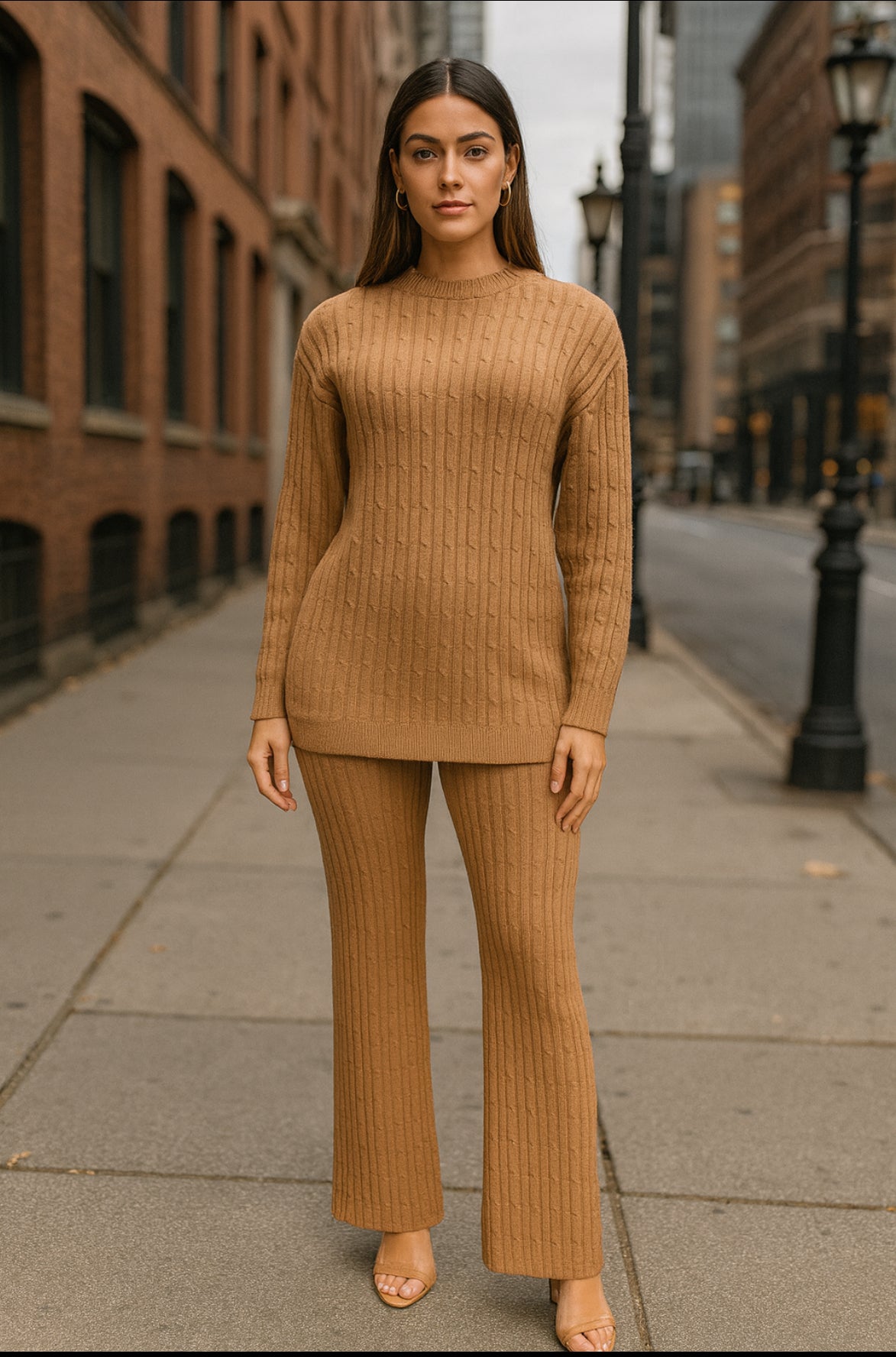 Long Sleeve Cable Knit Pant Set