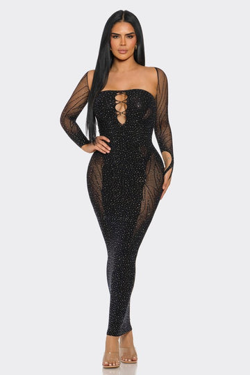 Rhinestone Embellished Seamless Dress HANA FASHION