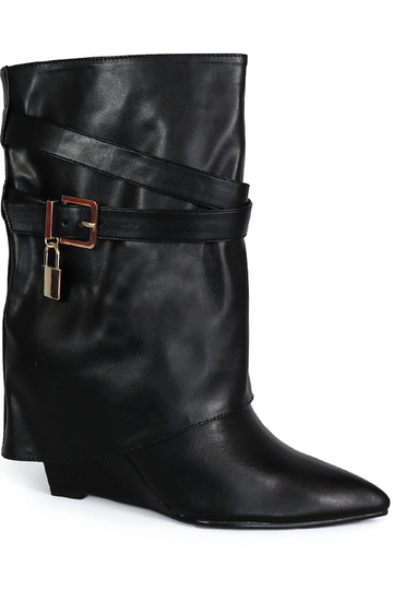 High Wedge Boot with Lock Charm