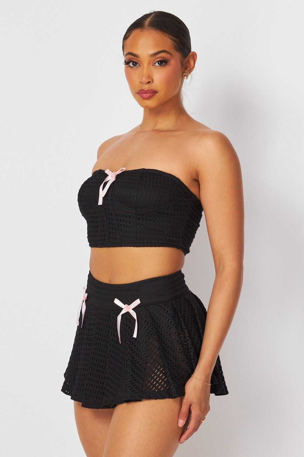 Bow Detail Lace Tube Top & Mini Skirt Set