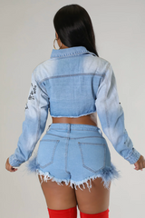 Letter Print Crop Denim Jacket