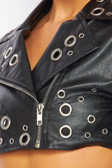 Metal Eyelet Faux Leather