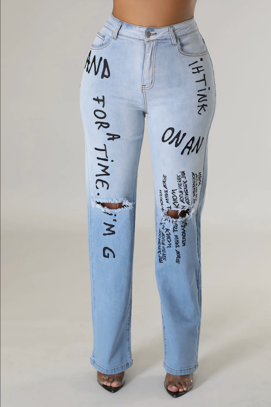 Letter Embroidered Denim Jeans