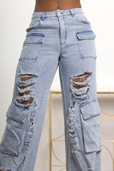 Distressed Wide Cargo Jeans