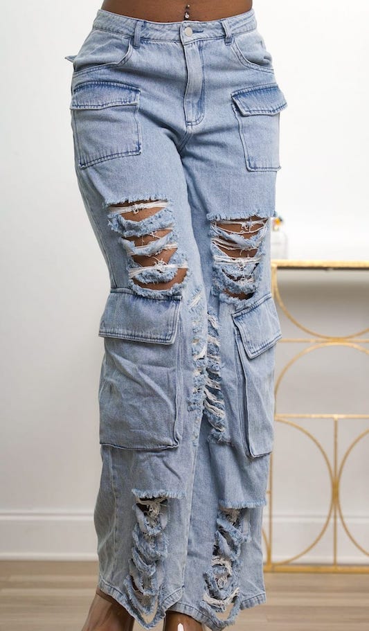 Distressed Wide Cargo Jeans
