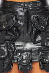Pu Cargo Mini Skirt
