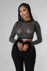 Ostrich Feather Trim Crop Top