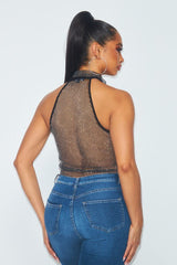 Rhinestone Halter Neck Top