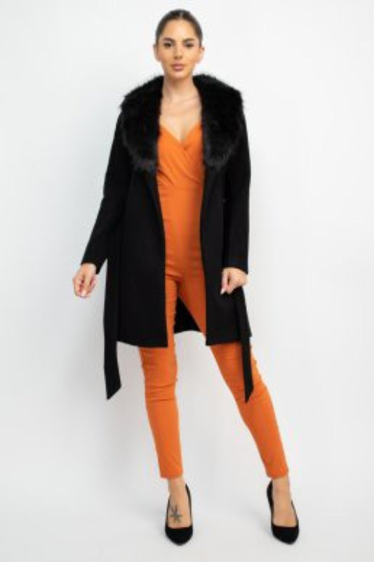 Fur Collared Belted Coat