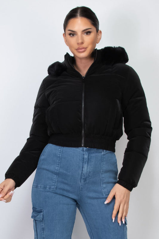 Puffed Fur Hoodie Jacket