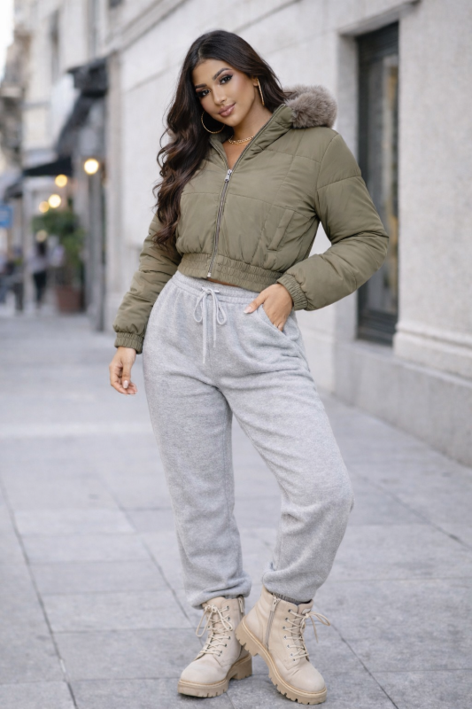 Puffed Fur Hoodie Jacket