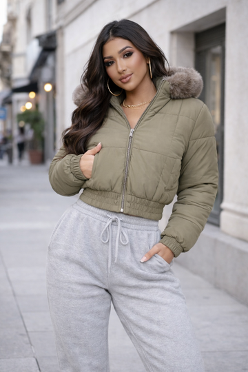 Puffed Fur Hoodie Jacket