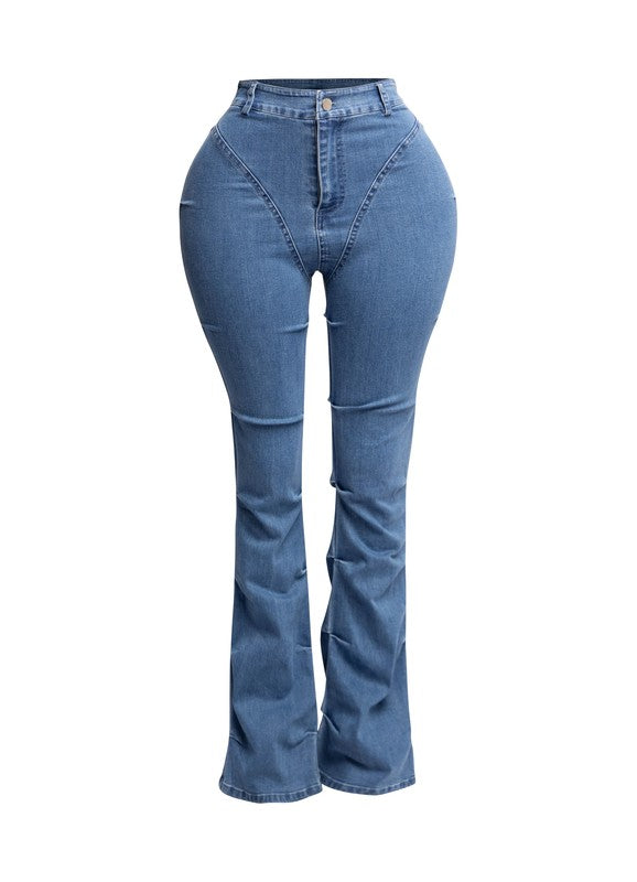 Pinched Denim Bell Bottom Jeans