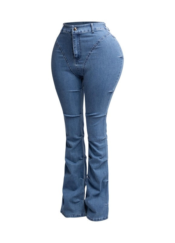 Pinched Denim Bell Bottom Jeans