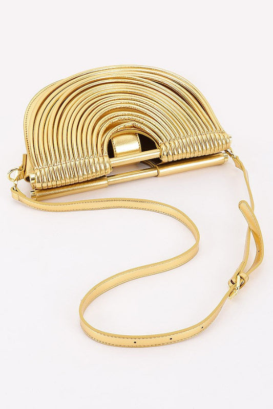 Black Ribbed Half Moon Structured Crossbody Bag