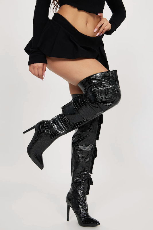 Pointy PVC Over The Knee Boots