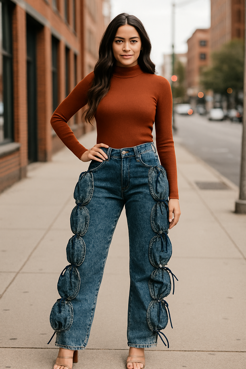 Straight Leg Outseam Pouch Jeans