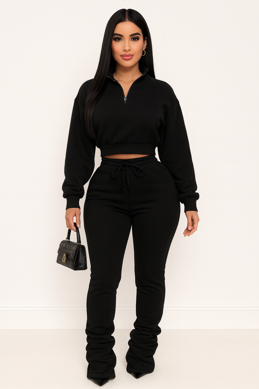 Fleece High Neck Quarter Zip Up