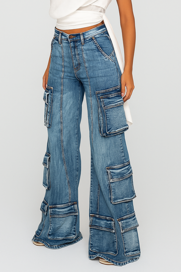 High Rise Brushed 3d Pocket Cargo Jeans