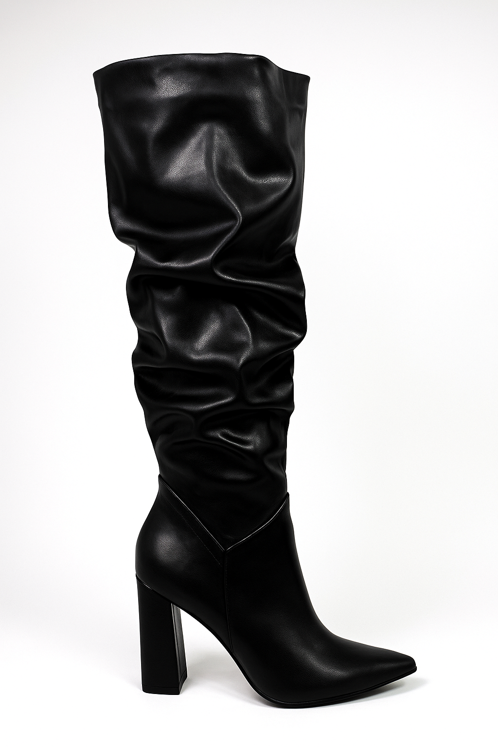 Womens Pointy Toe Chunky Knee High Booties