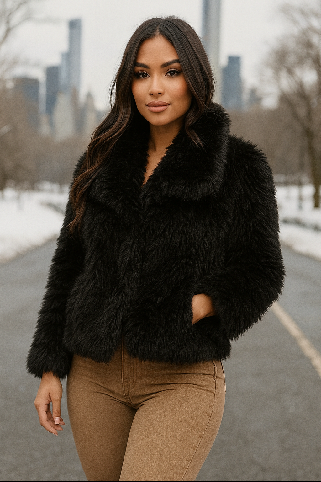 Mid Waist Faux Fur Coat
