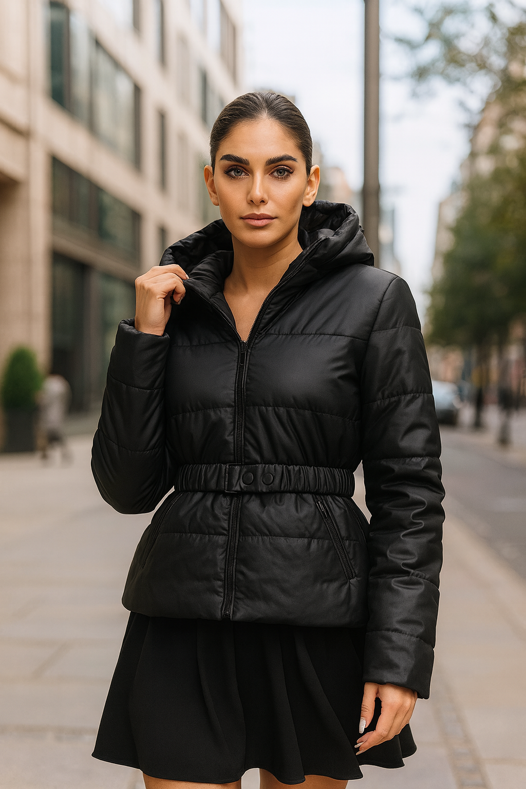 Pu Belted Puffer Jacket