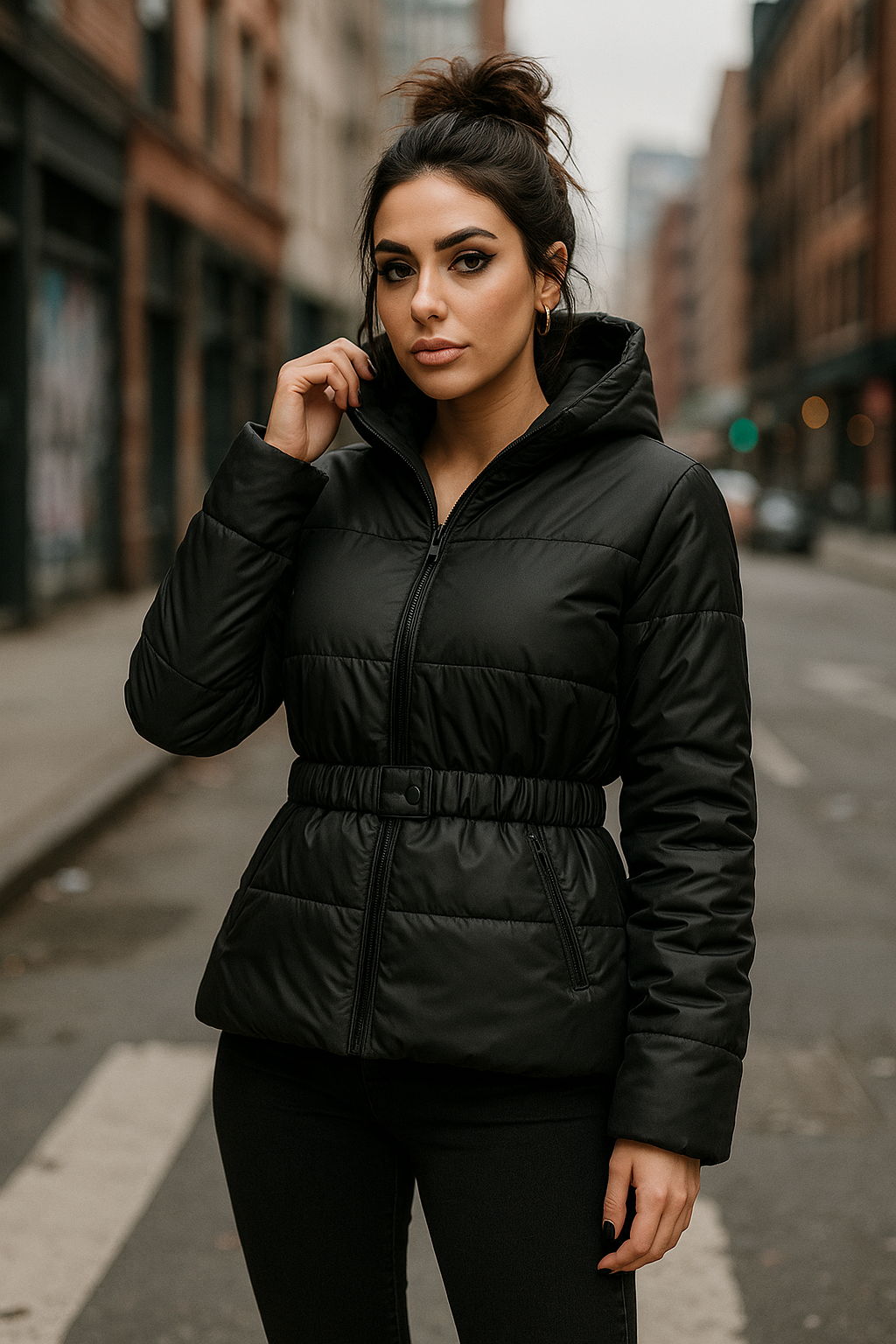 Pu Belted Puffer Jacket